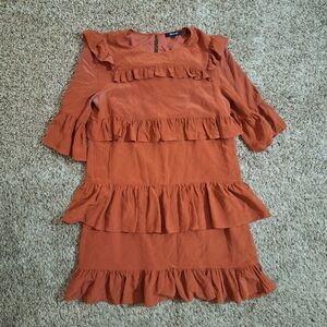 Madewell Waterlily Silk Ruffle Burnished Rust Terracotta Dress - Size 4